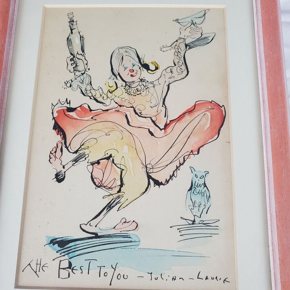 Original Signed Framed Art Dancing Clown Gypsy The Best To You Julian Laurie - Picture 5 of 6